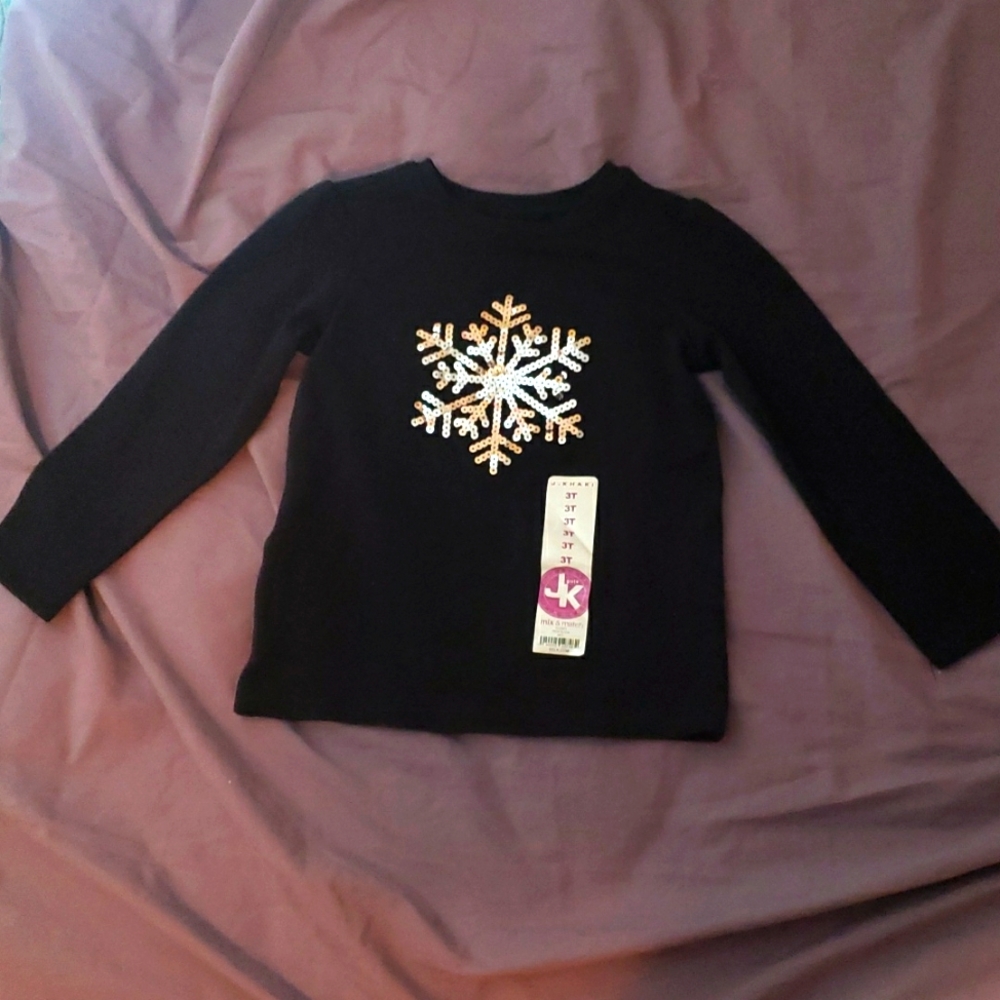 J. Khaki True Black Sequin Snowflake Top 3T